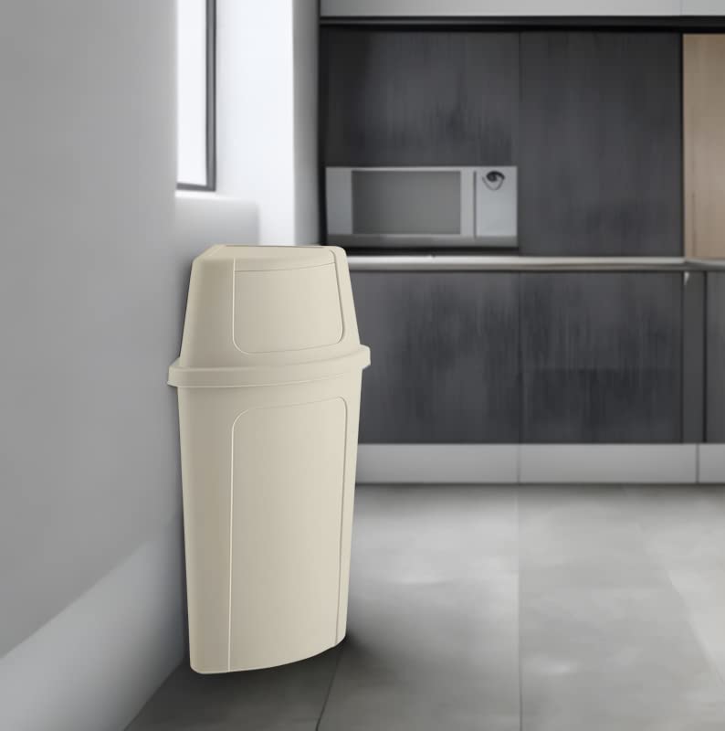 Recycling Bin with Push Door Lid, 21 Gallon Corner Round Trash Can, Crack-Resistant, Commercial Durable Garbage Can, Reinforced Bottom, Ideal for Home, Kitchen, Bar, Hotel, Restaurant, School
