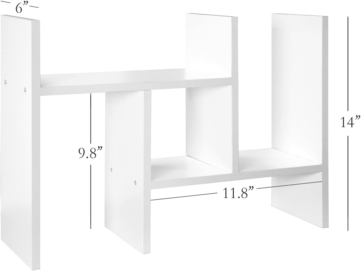 J.M.Deco Desktop Organizers and Storage for Office, Adjustable Desktop Organizer Shelves Double H Display, Desktop Shelf Organizer True Natural Stand Shelf (White)