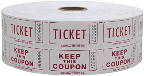 INDIANA TICKET CO. 1,000 Raspberry Raffle Tickets Double Roll, Premium Quality 50/50 Raffle Tickets, Tickets for Events, Carnivals, Door Prizes, Drinks and More