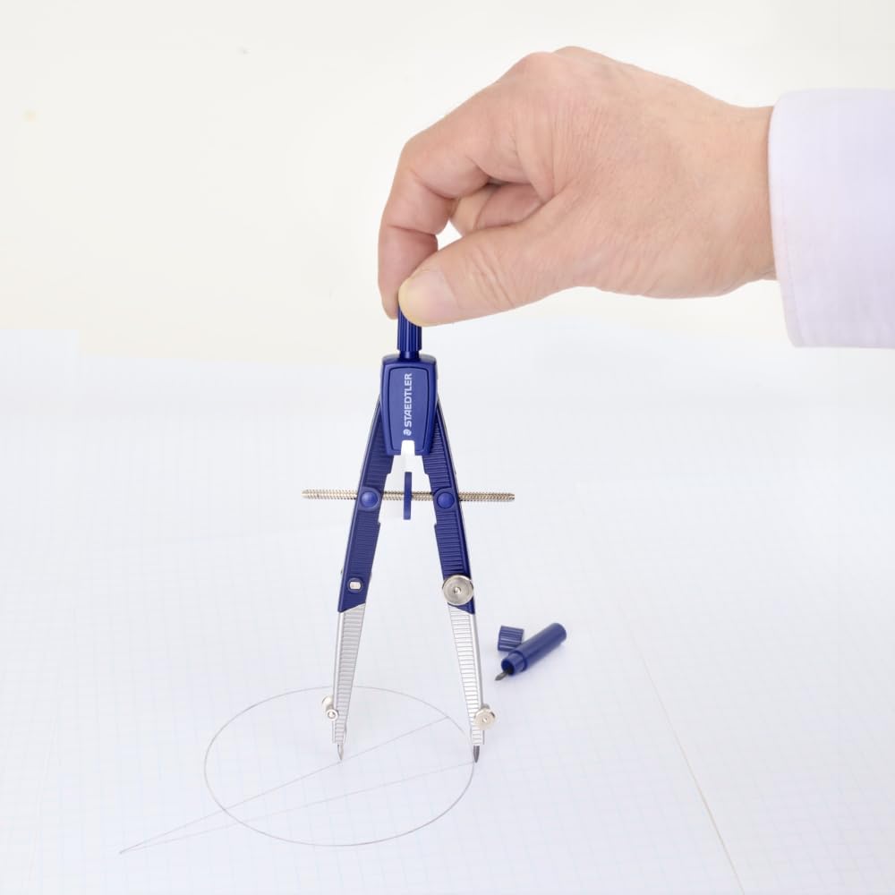 STAEDTLER Advanced Student Compass 2 Piece Set - Metal Compass with Quick-Set Center Wheel, Universal Adapter & Spare Lead, Draws Circles up to 10.25"