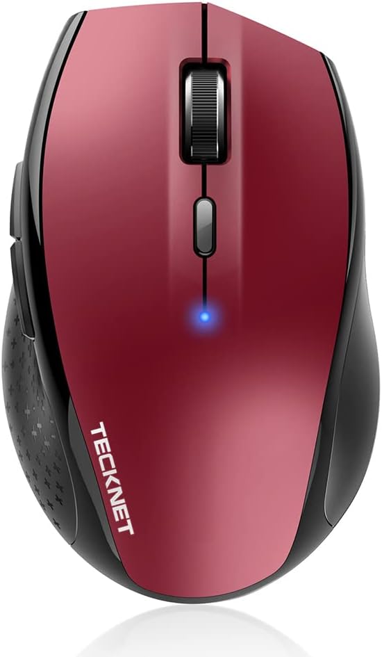 TECKNET Bluetooth Mouse, 4800 DPI Wireless Mouse, 2-Year Battery 6 Adjustable DPI, 6 Buttons Compatible with Laptop/Windows/Computer - Red
