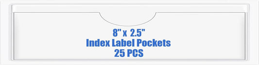 Origin-Joy 25 PCS Self-Adhesive Index Label Pockets, Clear Plastic Peel & Stick Card Holders with Top Open for Loading (8 x 2.5 inch)