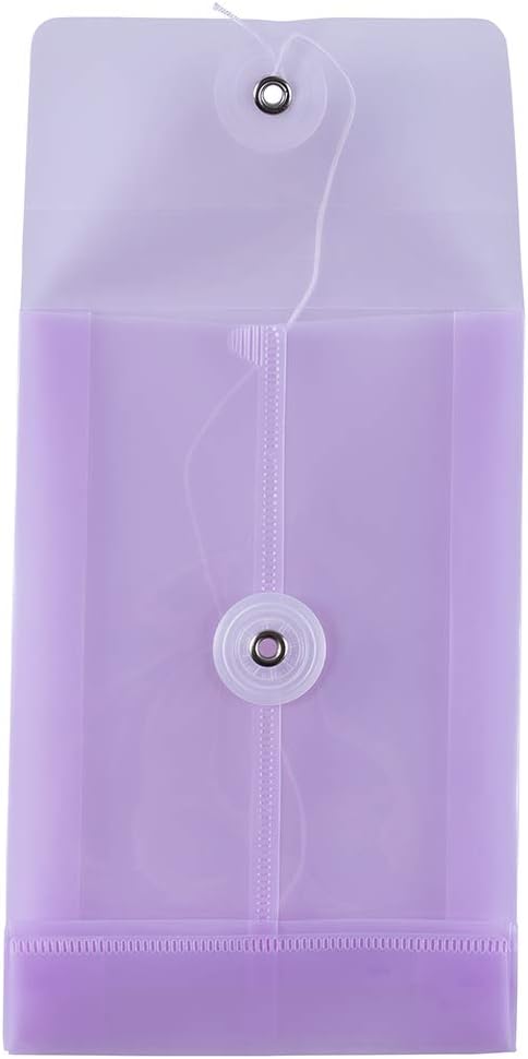 JAM PAPER Plastic Envelopes with Button & String Tie Closure - 4 1/4 x 6 1/4 - Lilac Purple - 12/Pack