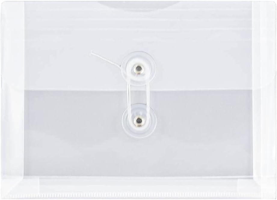 JAM PAPER Plastic Envelopes with Button & String Tie Closure - Index Size - 5 1/2 x 7 1/2 - Clear - 12/Pack