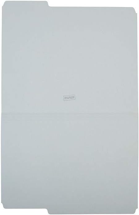 Staples 508895 Colored File Folders w/Reinforced Tabs Letter 3 Tab Gray 100/Box