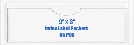 Origin-Joy 35 PCS Self Adhesive Index Card Pockets with Top Open, Clear Plastic Label Holder for Cards of Note, Library and Business, Adhesive Label Pockets & Card Holder (9 x 3 inch)