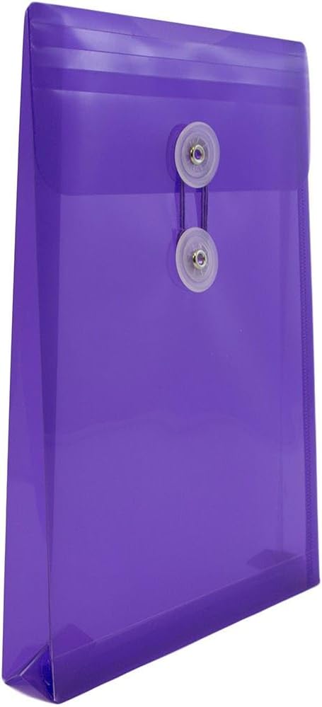 JAM PAPER Plastic Envelopes with Button & String Tie Closure - 6 1/4 x 9 1/4 - Purple - 3/Pack