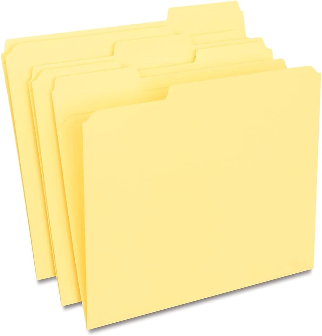 Staples 508903 File Folders W/ Reinforced Tabs Letter 3 Tab Yellow 100/Box