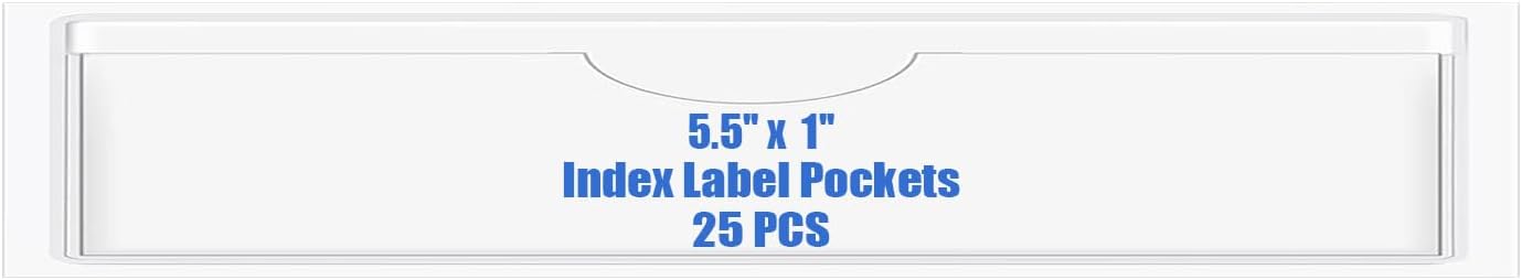 Origin-Joy 25 PCS Self-Adhesive Index Label Pockets, Clear Plastic Peel & Stick Card Holders with Top Open for Loading (5.5 x 1 inch)