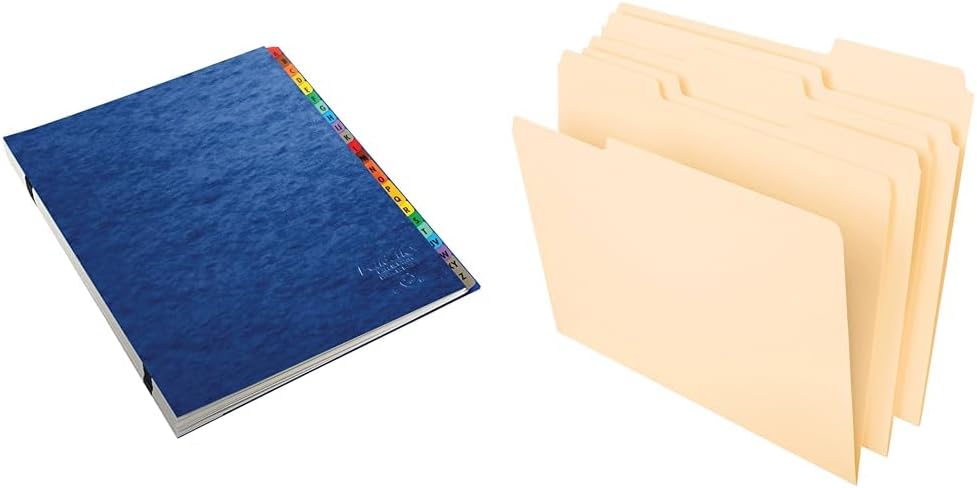 Pendaflex Daily A-Z Indexing Midnight Blue Desk File/Sorter,(11015) 1 EA & File Folders, Letter Size, 8-1/2" x 11", Classic Manila, 1/3-Cut Tabs in Left, Right, Center Positions, 100 Per Box (65213)