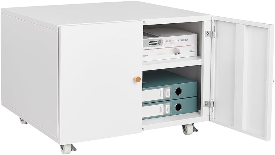 Metal Printer Stand with Storage, Large Black Printer Cabinet with Wheels and Adjustable Shelf for Home Office, Heavy Duty Printer Table