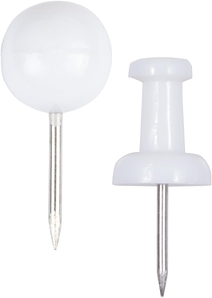 JAM PAPER Colorful Push Pins - Flat & Round Head Thumb Tack Combo Set - White Pushpins - 200/Pack