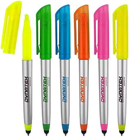 Personalized Pens with Highlighter and Stylus -250 Pack Bulk-Free Imprint - 3 In Highlighter, Ballpoint Pen, and Stylus Combo- add Custom Business Name, Logo or Gift Message- Assorted, Black Imprint