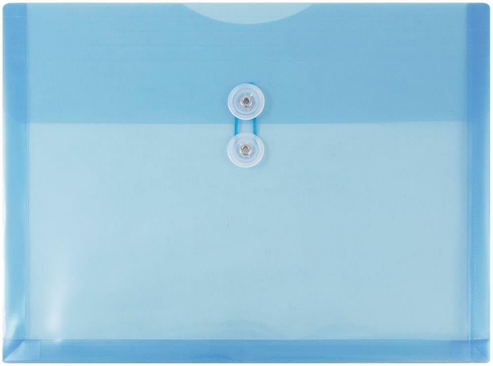 JAM PAPER Plastic Envelopes with Button & String Tie Closure - Letter Booklet - 9 3/4 x 13 - Blue - 3/Pack
