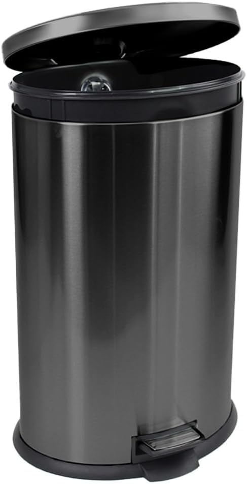Trash Can with Lid - Assembled in USA 40 Liter/10.5 Gallon Stainless Steel Trash Can with Odor Protection Kitchen Garbage cans with Soft-Close Foot Pedal for Bathroom Home Office, Black
