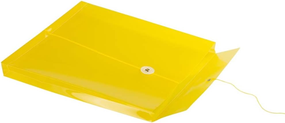 JAM PAPER Plastic Envelopes with Button & String Tie Closure - Letter Open End - 9 3/4 x 11 3/4 - Yellow - 12/Pack
