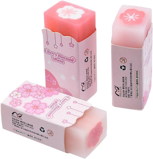 18 Pack Sakura Jelly Erasers for Kids, Pink, Rectangular, Rubber & Plastic, Kawaii School Supplies Prize Gifts Party Favors