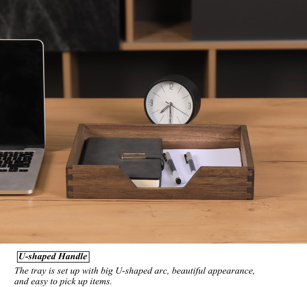 Wood Letter-Size Tray for Office Desktop Organizer - Wooden Front-Load Documents Tray for Mail, Paper, File, Magazine, Pen,Notebook Storage Paper Holder Trays Dark(DGTU-DK)