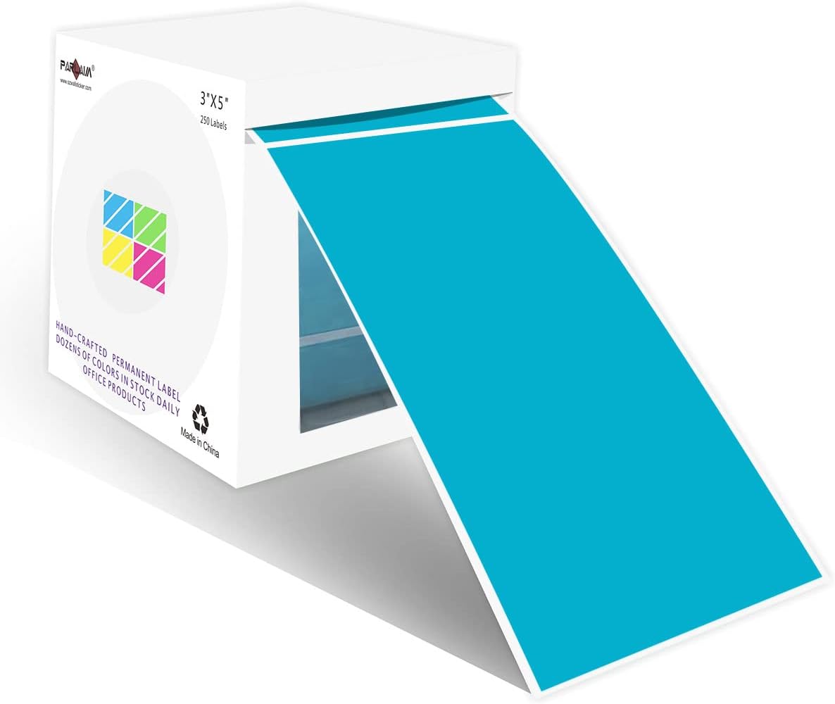 PARLAIM 3" x 5" Rectangle Adhesive Color Code Stickers,250 per Dispenser Box Roll Square Label Inventory Stickers Teal