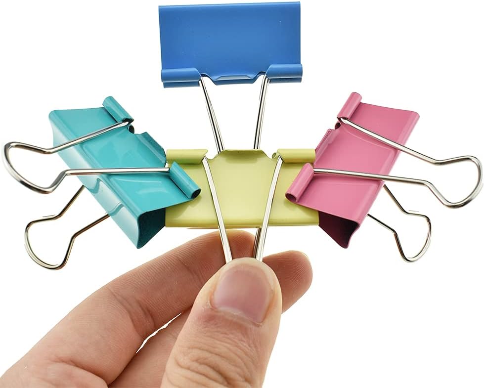 HAHIYO Binder Clips Paper Clamps Spring Steel Sturdy Large 1.57 inches Width 0.51 Inch Capacity No Sharp Edges Heavy Duty Tight Grip Reusable Color Metal Bright Finish for Home Office School 30 Pack