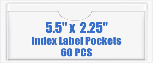 Origin-Joy 60 PCS Self Adhesive Index Card Pockets with Top Open, Clear Plastic Label Holder for Cards of Note, Library and Business, Adhesive Label Pockets & Card Holder (5.5 x 2.25 inch)