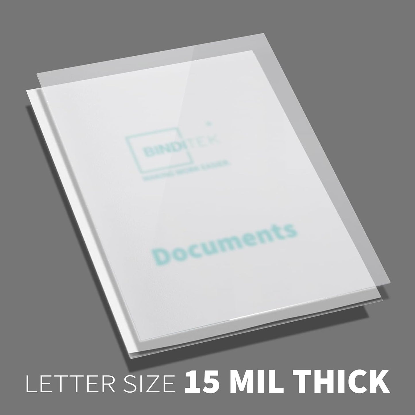 Binditek 50 Pack 15 Mil Frosted Polycovers, Semi-Transparent, 8-1/2 x 11 Inches, Lightly Textured Sand Finish, Square Corners, Unpunched Binding Covers, Office Supplies
