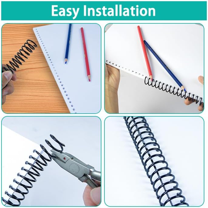 Rayson 22.2mm Plastic Spiral Coil Binding 3:1 Pitch, 7/8 inch, 190 Sheets Capacity Black Coil Binding Spines - Versatile for Office and Educational Tasks, Pack of 50