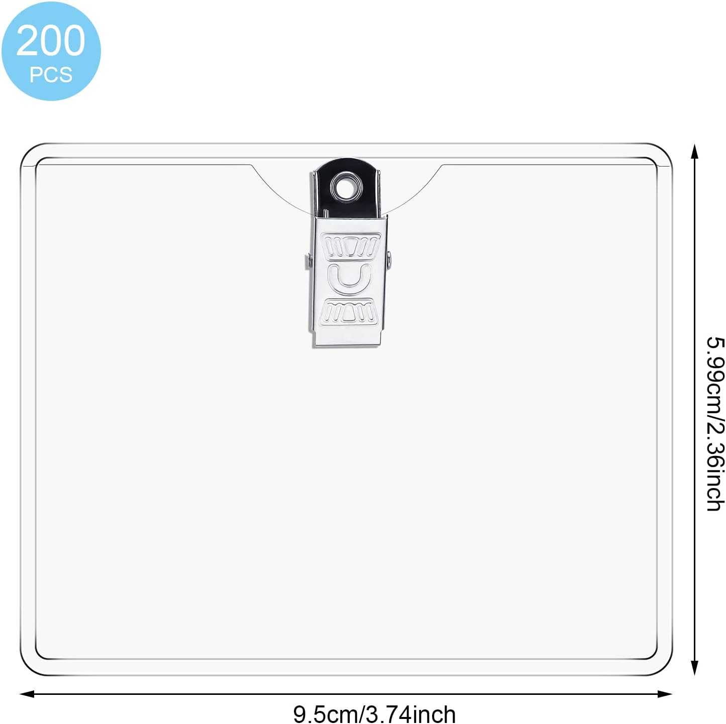 Eaasty 200 Pcs Clear Badge Holder with Metal Clip Name Tag 3 x 4 Inches Horizontal PVC ID Card Protector with Clip Waterproof Badge Holder for Work Card Drive License Name Tag Key Office