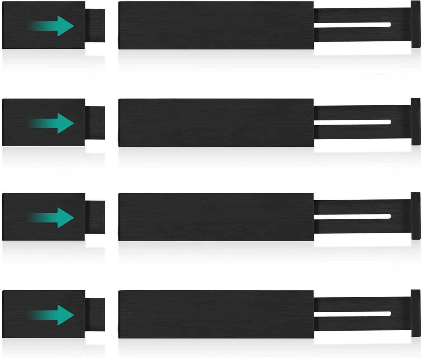 FJO 4 Pack Adjustable Bamboo Drawer Dividers - 12.5" - 21.7" Expandable Drawer Separators for Kitchen, Utensils, Clothes, Bedroom, Dresser, Bathroom (Black)