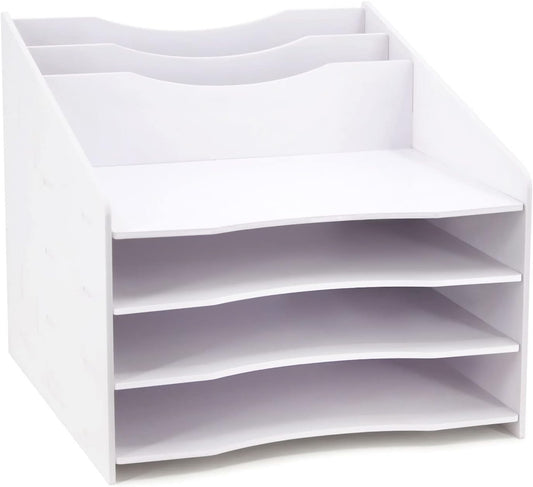 SONGWAY Desk File Organizer and Accessories Storage - Desktop Organizer with Horizontal and Vertical File Folder Holders, Letter Mail Sorter, 4 Tier Paper Storage for Desk Home Office School