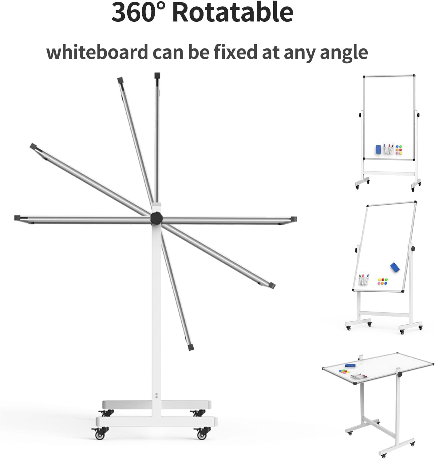 Whiteboard on Wheels, 44x26 Inches Double Sided Magnetic Dry Erase Board Height Adjustable Whiteboard with Stand for Home Office Classroom
