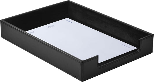 PU Leather Letter Tray - Load Documents Trays Front for Office Desktop Organizer - Desk Magazine, File, A4 Paper Holder - Paper Document File Holder (Black, A4-Tray)