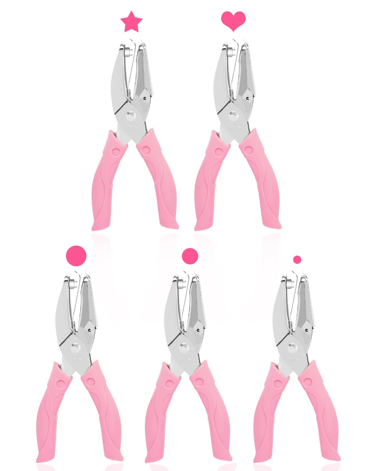 UCEC 5 Pack Metal Handheld Paper Punchers Single-Hole Tag Punch Set, 1/4" Small Hole Puncher Shapes for Crafting with Circle Heart Star Tiny Hole Punch of School Supplies for DIY Craft Tags Ticket