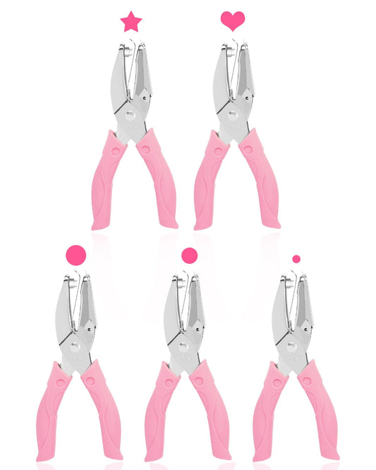 UCEC 5 Pack Metal Handheld Paper Punchers Single-Hole Tag Punch Set, 1/4" Small Hole Puncher Shapes for Crafting with Circle Heart Star Tiny Hole Punch of School Supplies for DIY Craft Tags Ticket