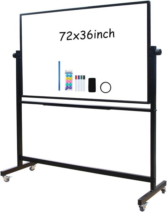XIWODE 36x72 Large Magnetic Dry Erase Whiteboard with Stand - Double-Sided Freestanding Rolling Board, Flippable Design for Writing & Display, Black Frame for Office, Classroom, Home