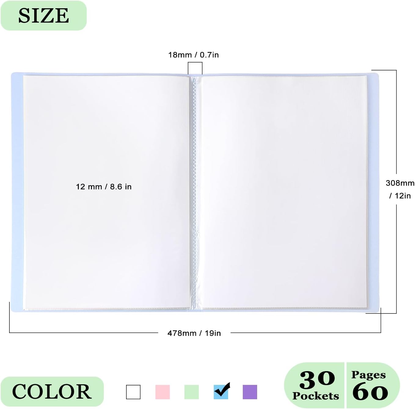 Tamaki Portfolio Binder with Plastic Sleeves, Pocket Portfolio Folder with Clear Sheet Protectors, Display 60 Pages Book, Presentation Book for Artwork, Document Organizer, 1 Pack (Blue)