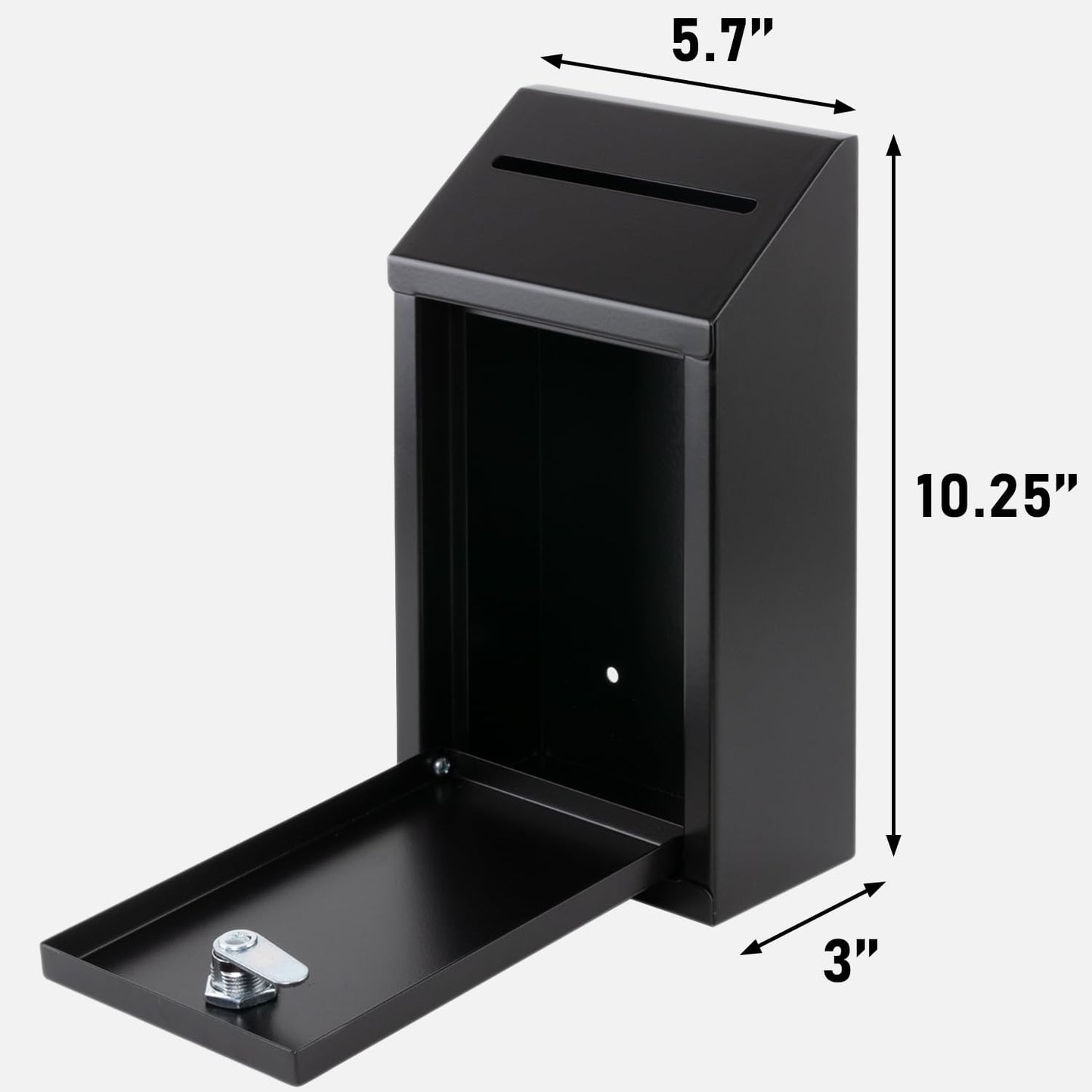 Metal Donation Box with Lock, Wall Mounted, Suggestion Box with 4 Iron Keys, Black, Cash Drop Box with Slot, 1-Pack