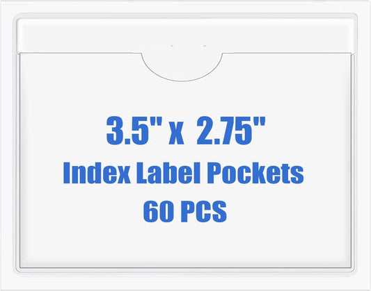 Origin-Joy 60 PCS Self Adhesive Index Card Pockets with Top Open, Clear Plastic Label Holder for Notes, Library and Business, Adhesive Label Pockets & Card Holder (3.5 x 2.75 inch)