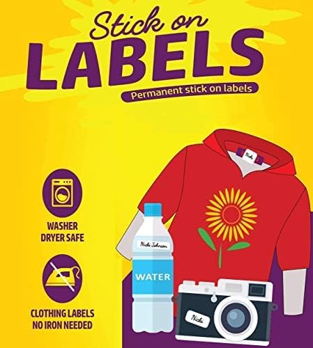 Personalized Waterproof Name Labels Press and Stick Custom Name Stick on Clothing Labels. Customized Up to 3 Lines Great for Camp & Daycare