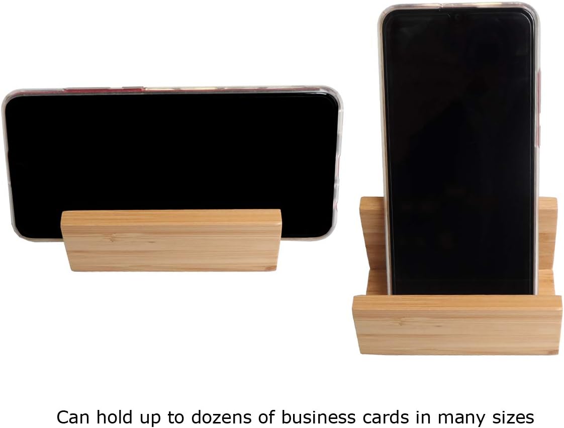 enyuwlcm 2 Pack Bamboo Wood Desktop Business Card Holder Display for Desk Sturdy Business Card Stand for Office Tabletop Counter Organizer