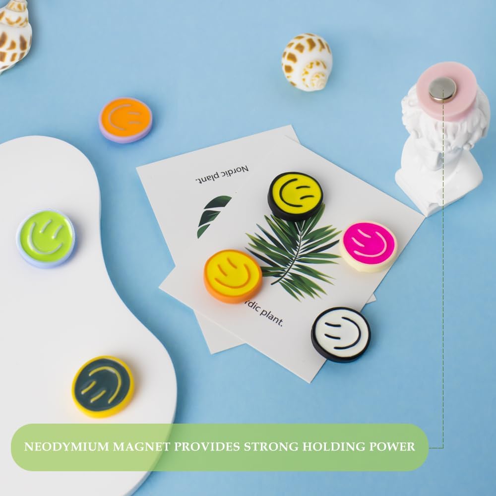 rhinocats Locker Magnets for Girls，Cute16Pcs Fridge Magnets,Colorful Decorative Resin Smiley Face Refrigerator Magnets, Strong Whiteboard Magnets for Classroom, Office, or Home Use