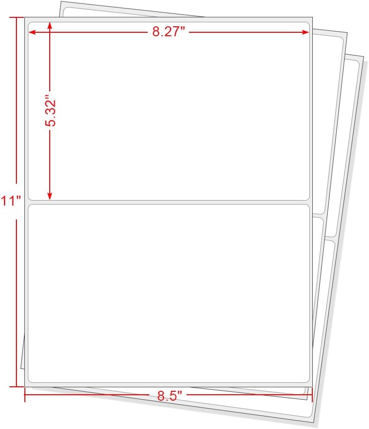 MFLABEL Half Sheet Shipping Labels 2-UP (100 Labels, 8.5"x5.5") - Round Corner Laser/Inkjet Labels for FedEx, UPS, Amazon FBA Strong Adhesion Corrugated Box Labels