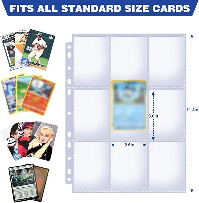 42 Pack 9 Pocket Double Side Card Sleeves Binder Sheets, Holds 756 Cards, Trading Card Binder Sleeves for 3 Ring Binder, Card Sleeve Pages for Baseball, Football, Business, TCG, Kpop Cards