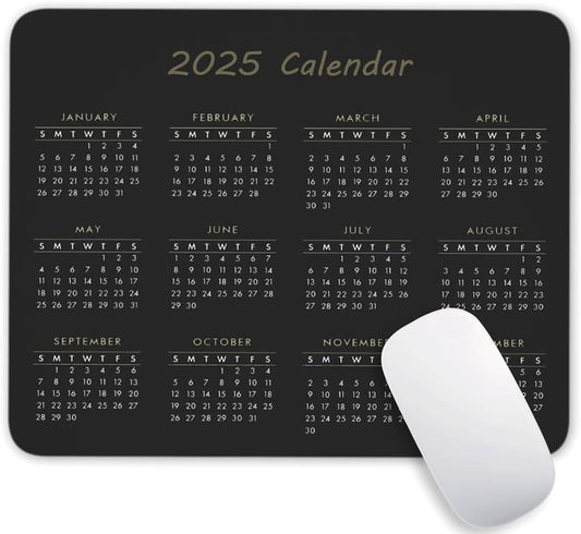 Calendar Mouse Pad, Gaming Mouse Mat with Custom Design, Non-Slip Rubber Base MousePads for Office Home Laptop Travel, 9.5"x7.9"x0.12" Inch (2025 Calendar Black)