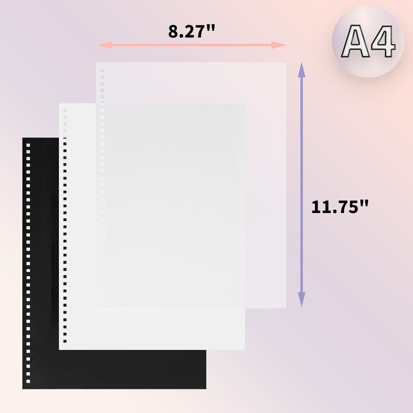 Rayson Pre-Punched PP Plastic Binding Cover, Frosted Finish, 34 Square Holes, Letter Size 8.27 × 11.75 Inches Matte Binding Cover - 50/Pack