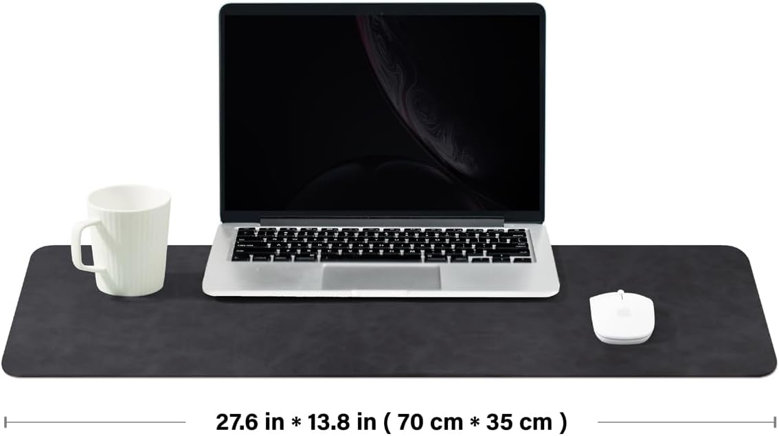 Distressed Leather Desk Mat - Non-Slip PU Desk Pad for Office and Home - Desk Organization and Accessories - Ideal for Large Mouse Pad and Desk Mats on Top of Desks(Charcoal Black,27.6"x 13.8")