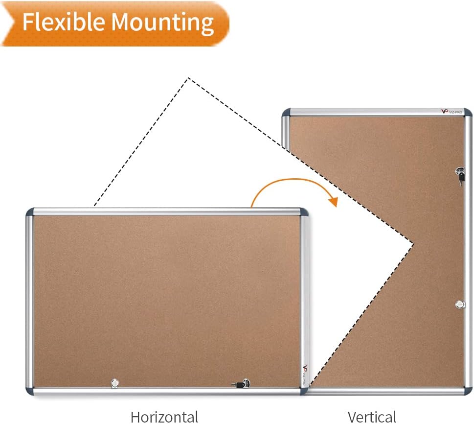 VIZ-PRO Tamperproof Lockable Cork Noticeboard Class 1 Aluminium Framed 48x36 Inches, Pack of 2