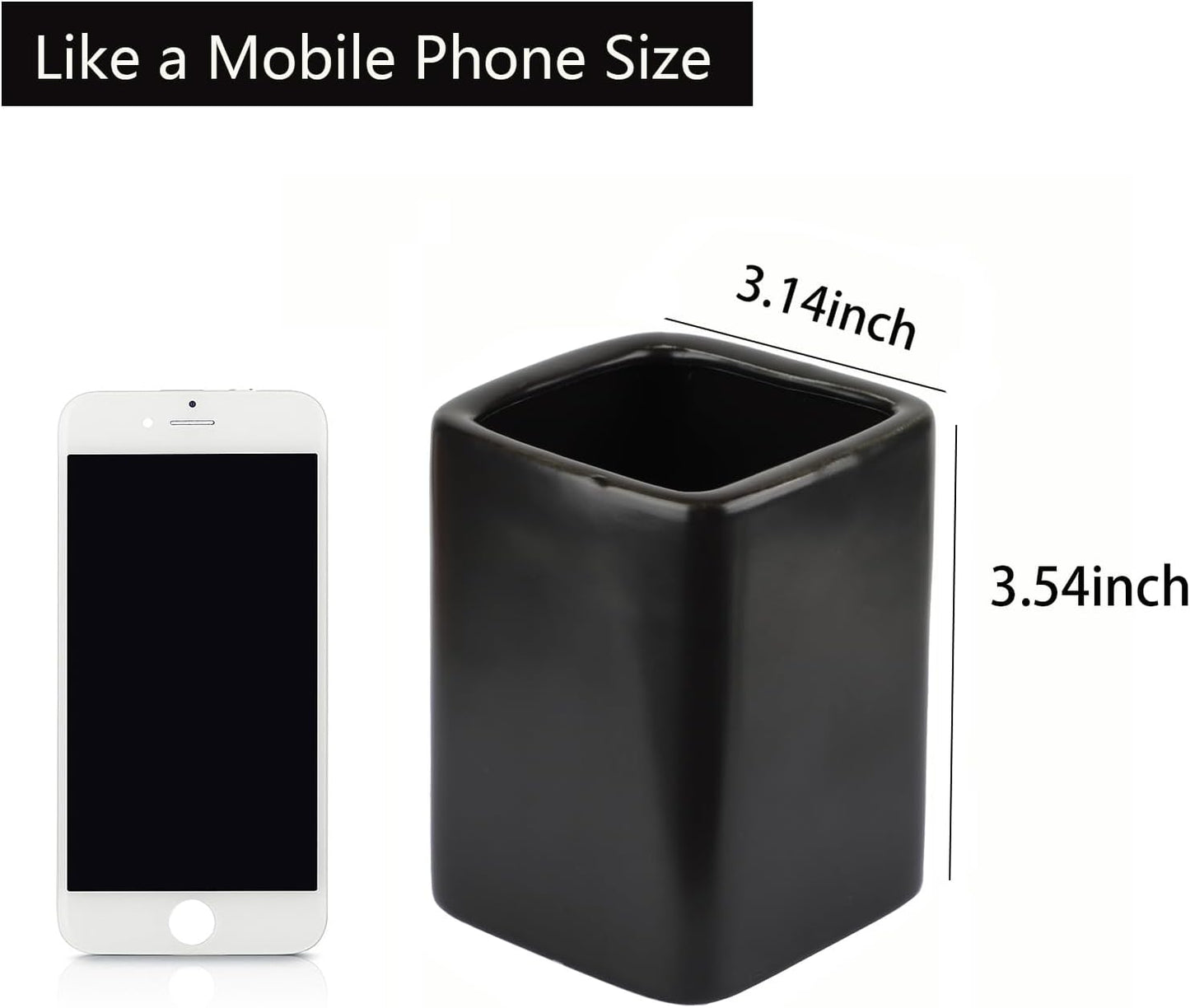 Square Ceramics Desk Pencil Holder for Men and Woman, Suitable for Offices and Homes(Black)