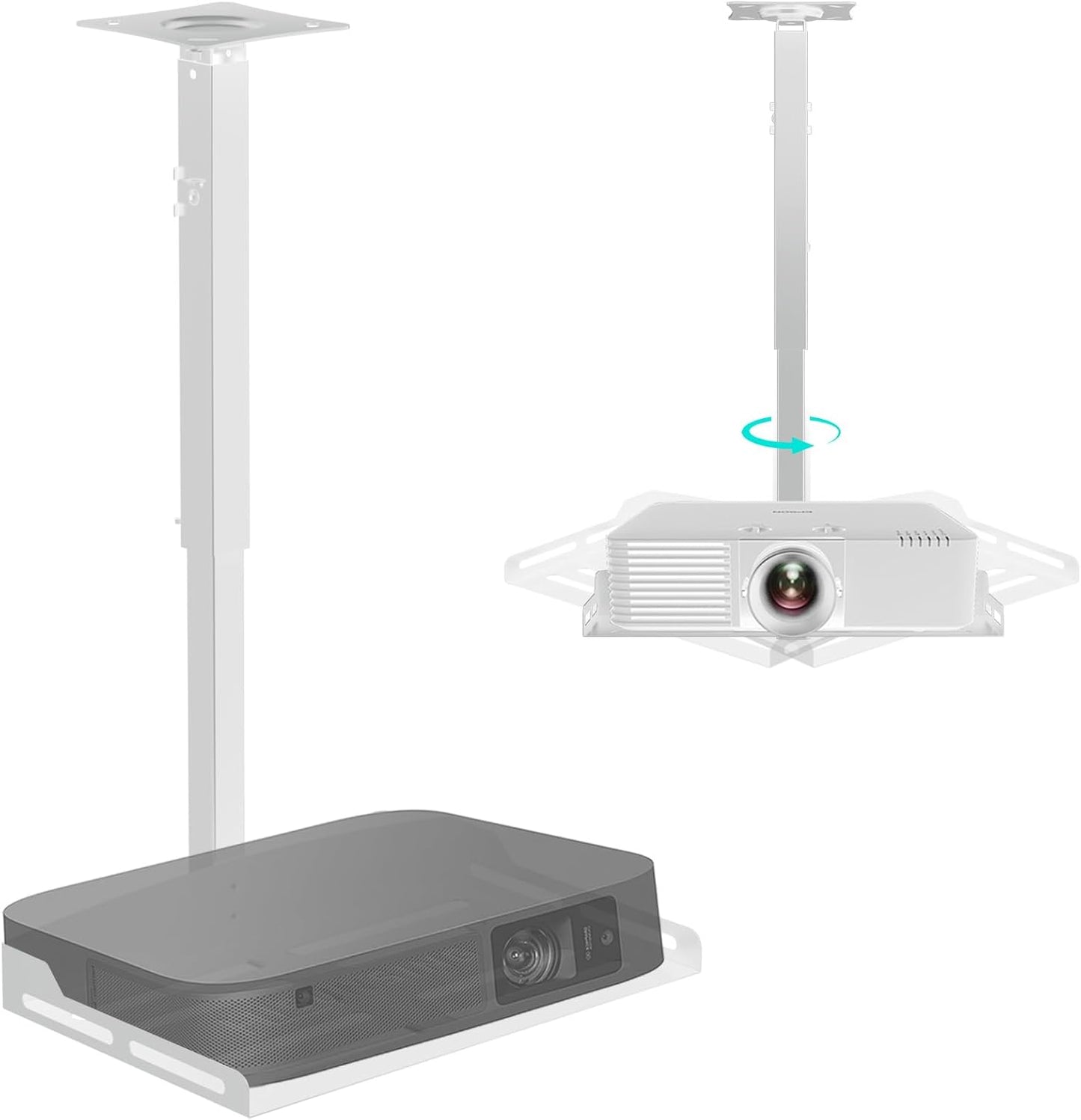 Universal Projector Ceiling Mount with Tray, Projector Wall Mount Hidden Cable Routing, Height Adjustable up to 22.8 inches, Holds up to 11 lbs, Ideal for Home Theater and Office - White