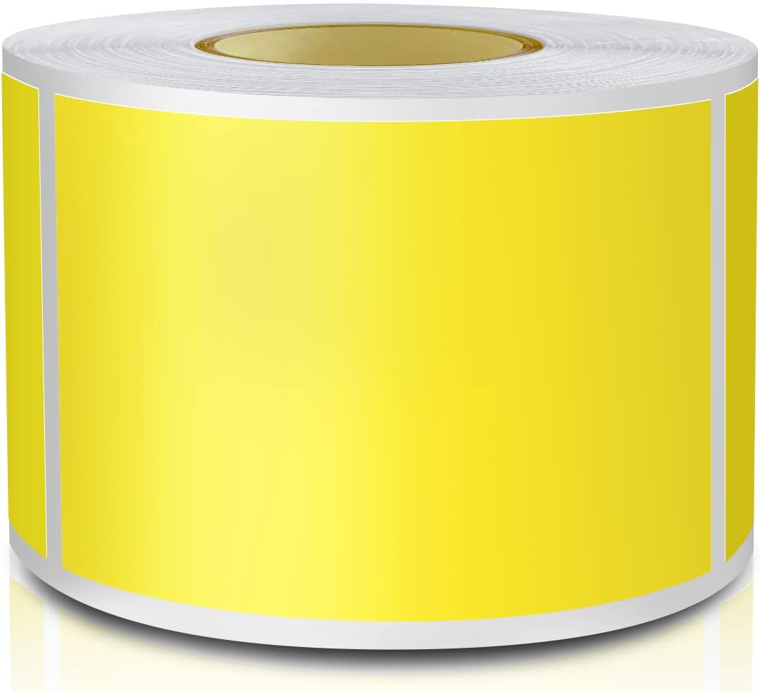 Yellow Rectangle Sticker Labels 3×2 Inch Vinyl Stickers Color Coding Name Tags Roll Removable Waterproof 300 per Dispenser Box